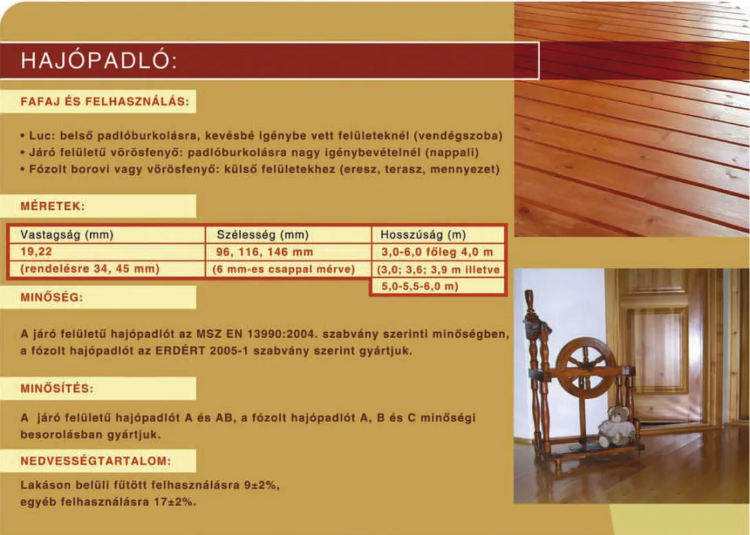 Erdért hajópadló - minőség, méretek, felhasználás