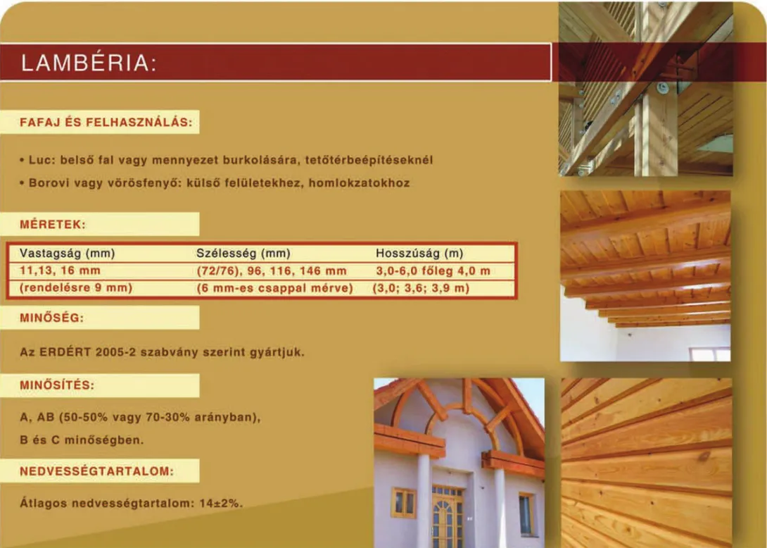 Erdért lambéria - minőség, méretek